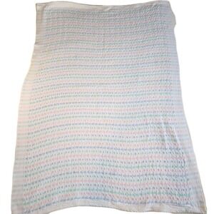 Beacon Baby Blanket knit pink blue green stripes waffle weave Cotton VTG